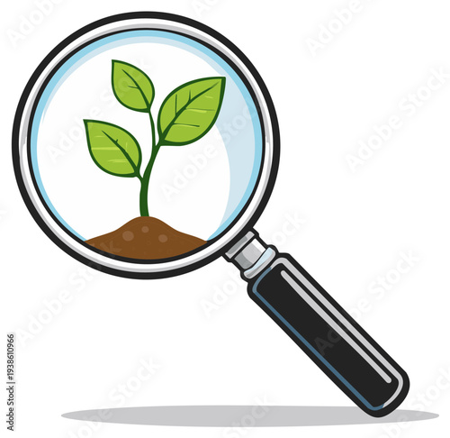 Sprout Under Magnifying Glass Representing Growth and Discovery Illustration