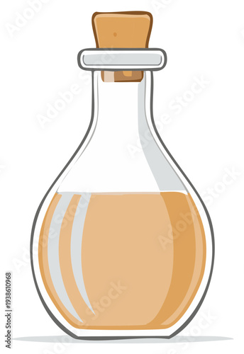 Vector illustration of a glass bottle with golden liquid and a cork stopper