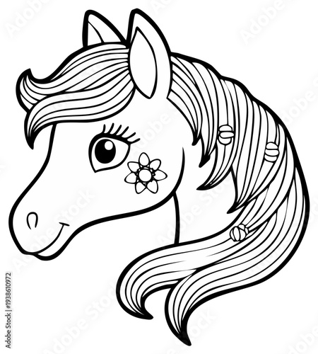 Stylized horse head with floral and decorative elements