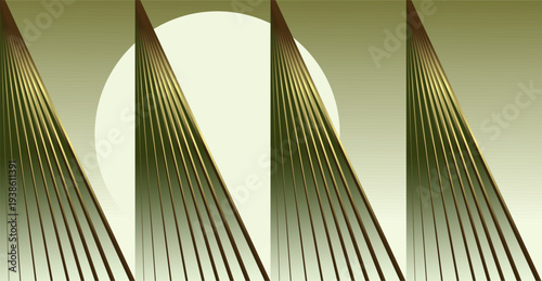 Abstract Geometric Perspective Lines with Sun Circle on Green Gradient Background