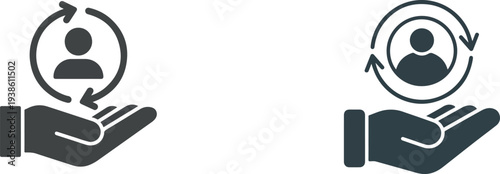 Customer Retention and User Support Icon Set, Hand Holding Customer with Circular Arrows, Client Service Concept Vector