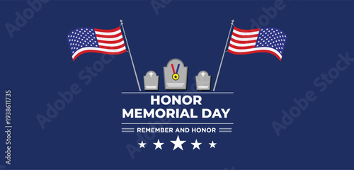 USA Memorial Day greeting card with brush stroke background in United States national flag colors. Vector illustration.