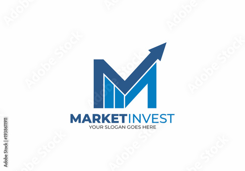 letter M illustration of investment market growth, vector logo