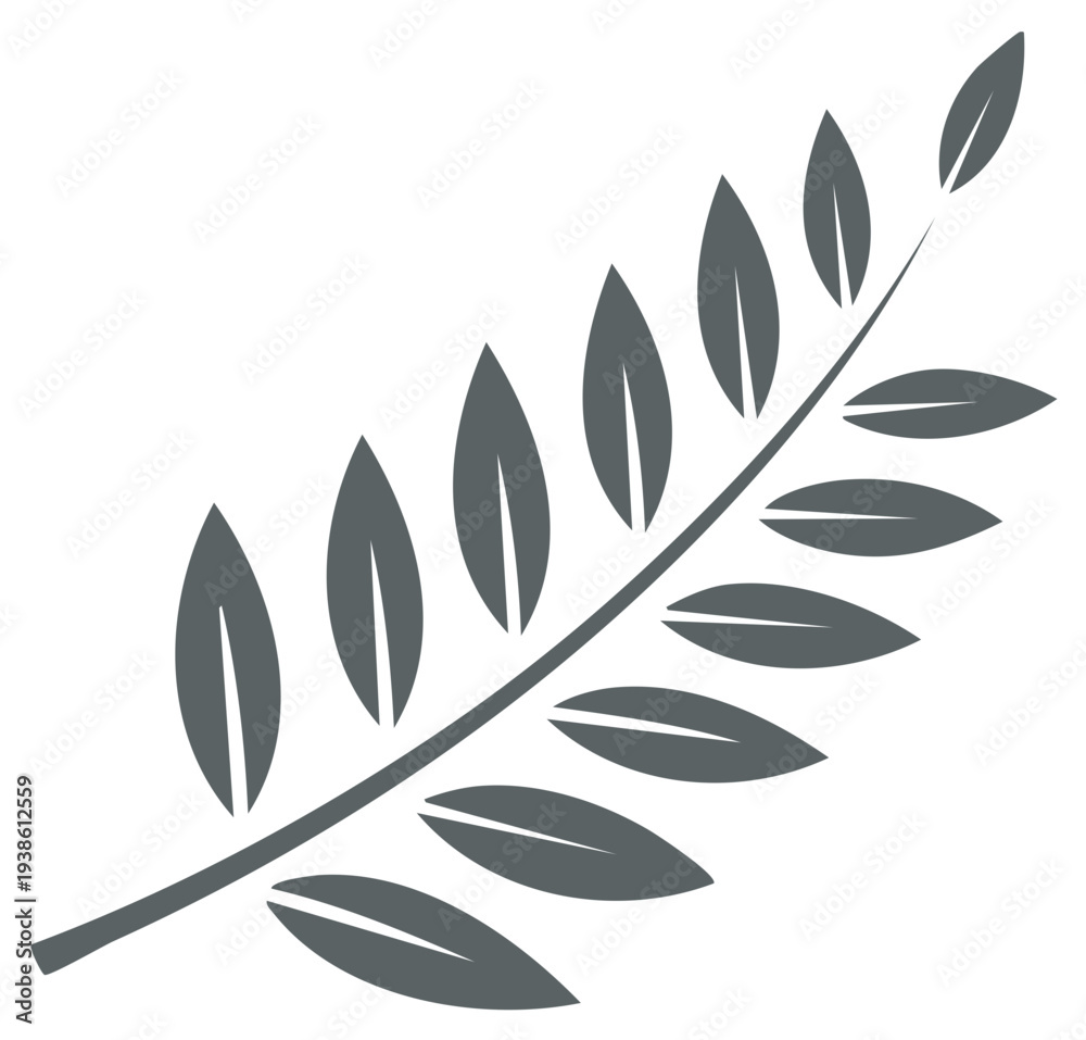 Obraz premium Stylized Grey Leafy Branch on White Background