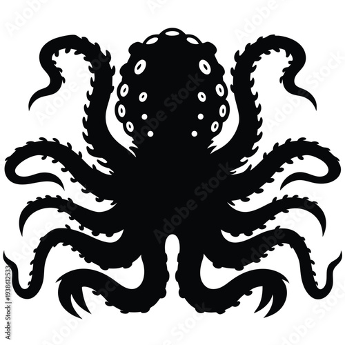 Surreal Monochrome Drawing of an Eye with a Moon Reflection and Octopus Tentacles