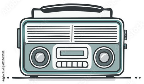 Retro boombox portable radio with handle and speakers illustration