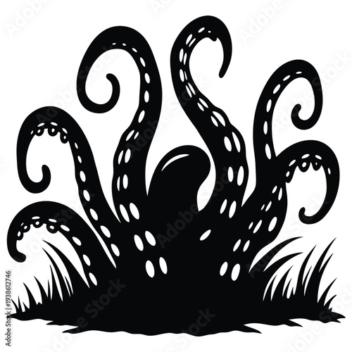Abstract Black Monochrome Creature with Tentacles Emerging from a Central Body