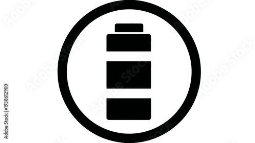 A simple, bold icon depicting a battery level indicator within a circular frame