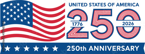 United states of america 250th anniversary logo with american flag and patriotic colors