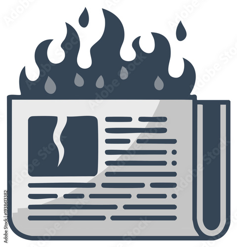 Burning Newspaper With Flames and Drops Represents Crisis or Scandal