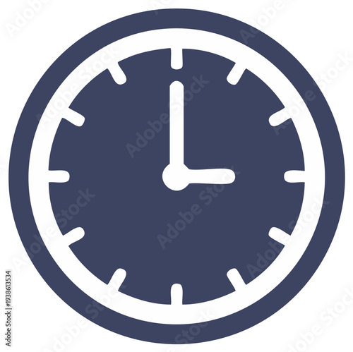 Modern clock icon at three o'clock representing time, schedule and deadline concept.
