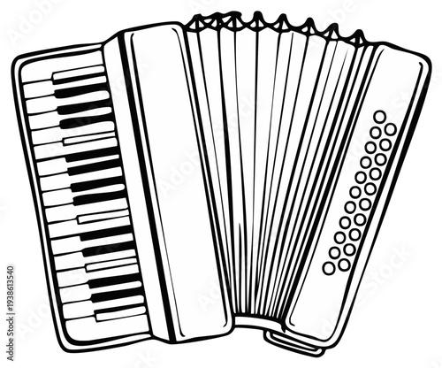 Illustration of an accordion musical instrument with keyboard and buttons