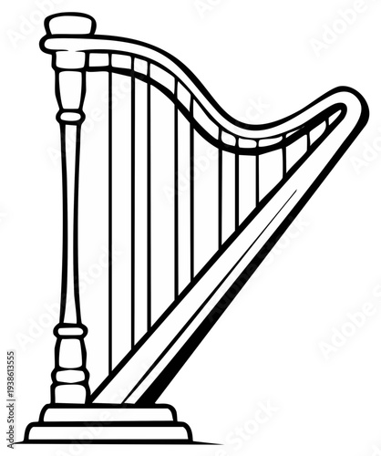 Elegant Harp Musical Instrument Outline Illustration