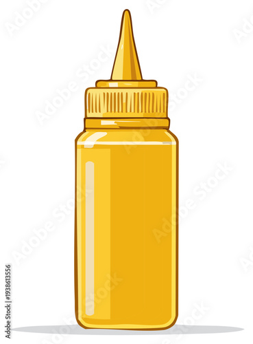 Yellow mustard squeeze bottle with a cone-shaped applicator.