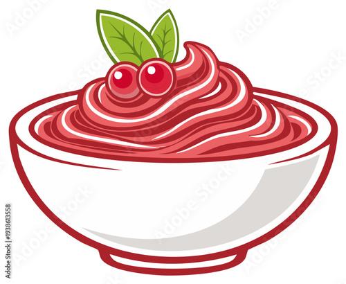 Whipped Dessert in Bowl with Berries Topping Sweet Creamy Treat