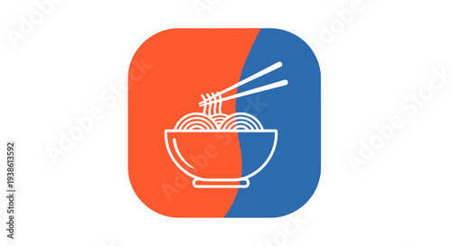 Noodle Icon with Chopsticks, Asian Food Logo, Simple Vector Illustration