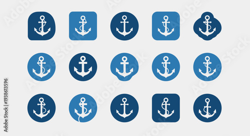 Nautical Anchor Icons Set - Marine Symbols Collection