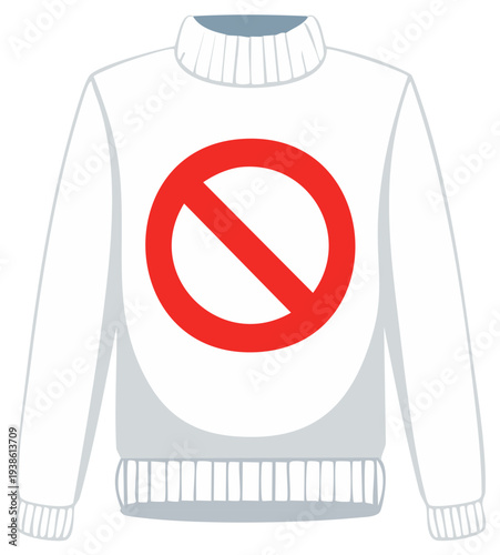 No Symbol on a White Sweater Cartoon Style Garment with Long Sleeves