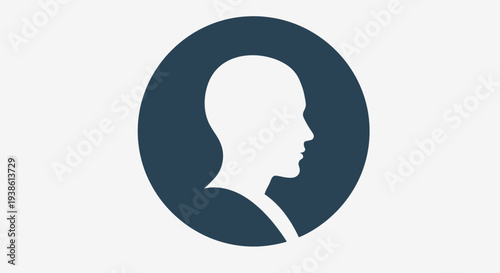 Profile Silhouette Icon: White Human Head in Blue Circle on Gray Background