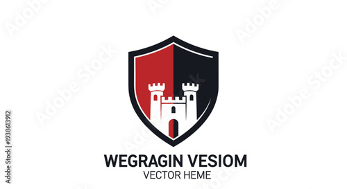 Shield Logo with Castle Silhouette, Security Emblem, Vector Icon