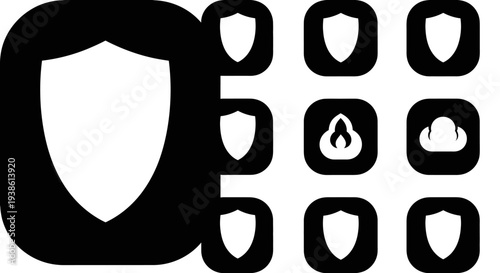 Shield Icon Set: Security, Protection, Safety, Trust, Antivirus, Firewall