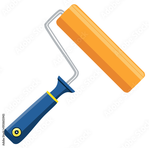 Painting project tool paint roller with orange roller and blue handle for home interior
