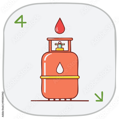 Orange Gas Cylinder With Flame Icon and Water Drop Symbol