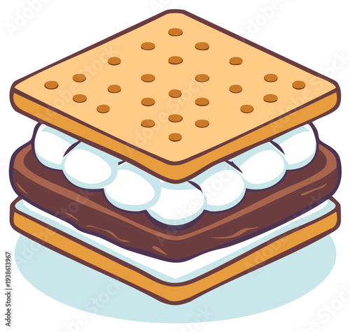 Stylized Cartoon Graphic Smores with Chocolate and Marshmallow Filling