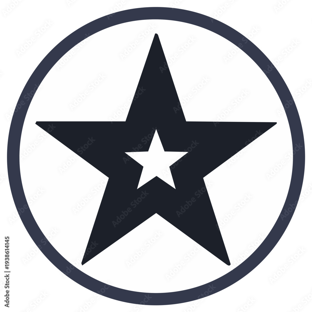 Fototapeta premium Clean minimalist design featuring a dark five pointed star inside a circular border with inner white star