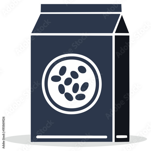 Plant based milk carton icon with soy beans graphic. Healthy vegan beverage packaging illustration.