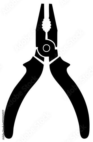Black silhouette of combination pliers with serrated jaws and insulated handles isolated on white background