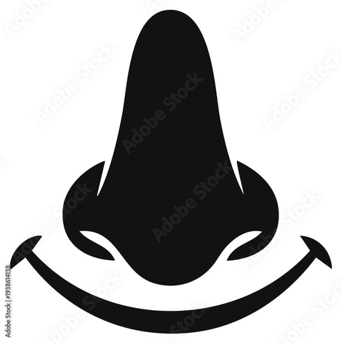 Abstract Smiling Face Graphic Nose and Mouth Icon Black Silhouette on White