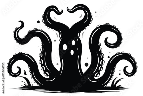 Captivating Monochrome Illustration of Tentacles Ascending from Earth