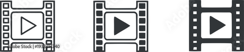 Film strip icon set with play button symbols for video and media applications