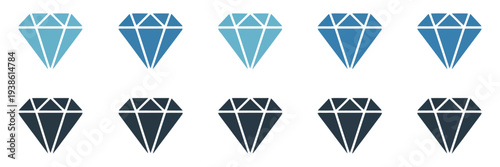 diamond gemstone icon set, luxury crystal jewel symbols, blue and black diamond icons, outline and solid style gemstones, precious stone vector collection, sparkling jewel icon pack, luxury jewelry sy