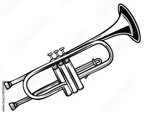 Stylized outline drawing of a classic brass wind instrument a musical trumpet