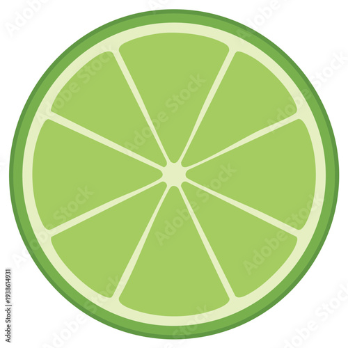 Fresh sliced lime fruit illustration. Vibrant green color, segmented design.
