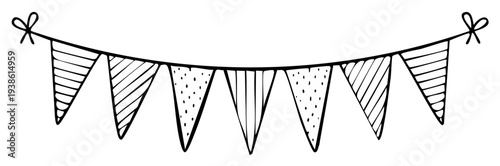 Hand drawn festive bunting garland with triangular flags and decorative patterns