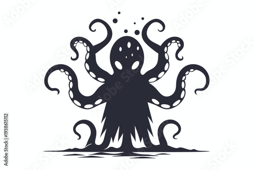 Sinister Alien Tentacle Monster, Dark Silhouette, Sci-Fi Horror Art, Eerie and Mysterious