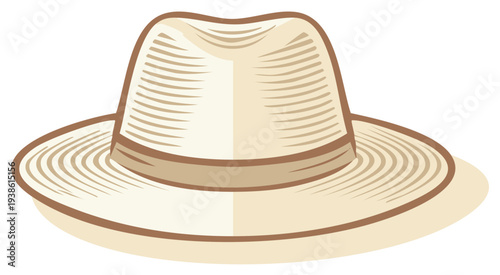 Retro illustration of a straw hat with a brown band, artistic style.