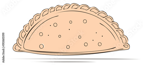 Illustrated vector image of a pastel colored savory pastry with textured crimped edges and circle accents.