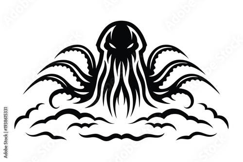 Terrifying Tentacle Monster Silhouette, Alien Creature Art, Sci-Fi Horror Vector