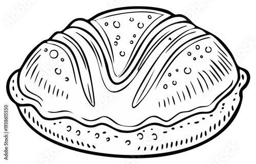 Stylized illustration of a freshly baked bread roll with a golden crust and a sprinkle of flour