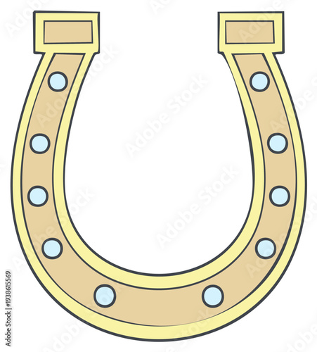 Golden Horseshoe with Blue Accents Symbol of Good Luck and Fortune