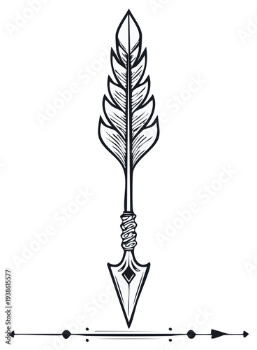 Stylized Drawing of Arrowhead with Feather Fletching and Graphic Divider