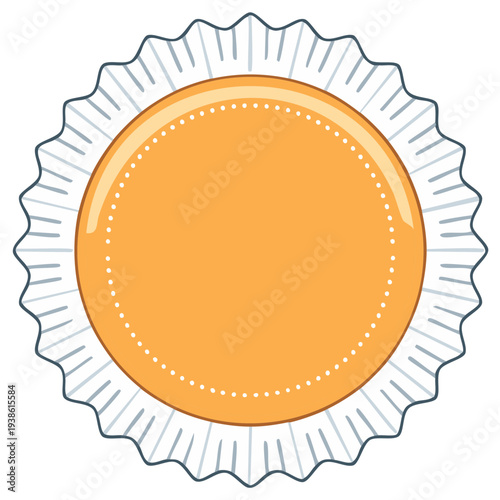 Orange circle with decorative paper border and dotted outline