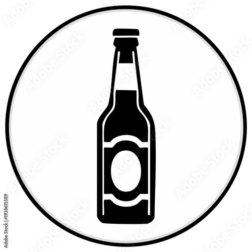 Dark Beer Bottle Icon with White Label: Ready to Drink, Isolated on White