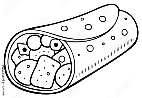 Delicious burrito illustration with visible ingredients and a rolled tortilla wrap