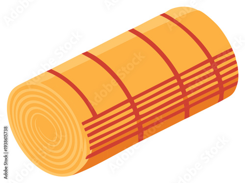 Rolled orange yoga mat with red stripes pattern