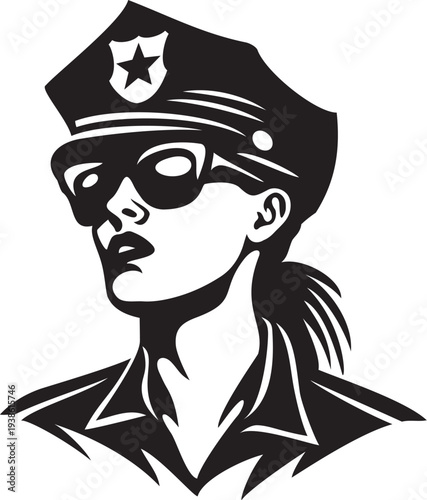 Policewoman Portrait Vector – Law Enforcement Officer Character Illustration.